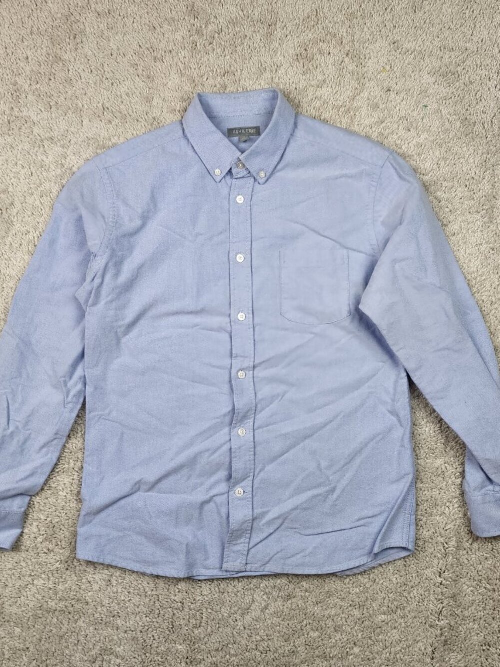 Ash & Erie Shirt Mens Medium M  Blue Solid Button Down Standard Fit Preppy USA
